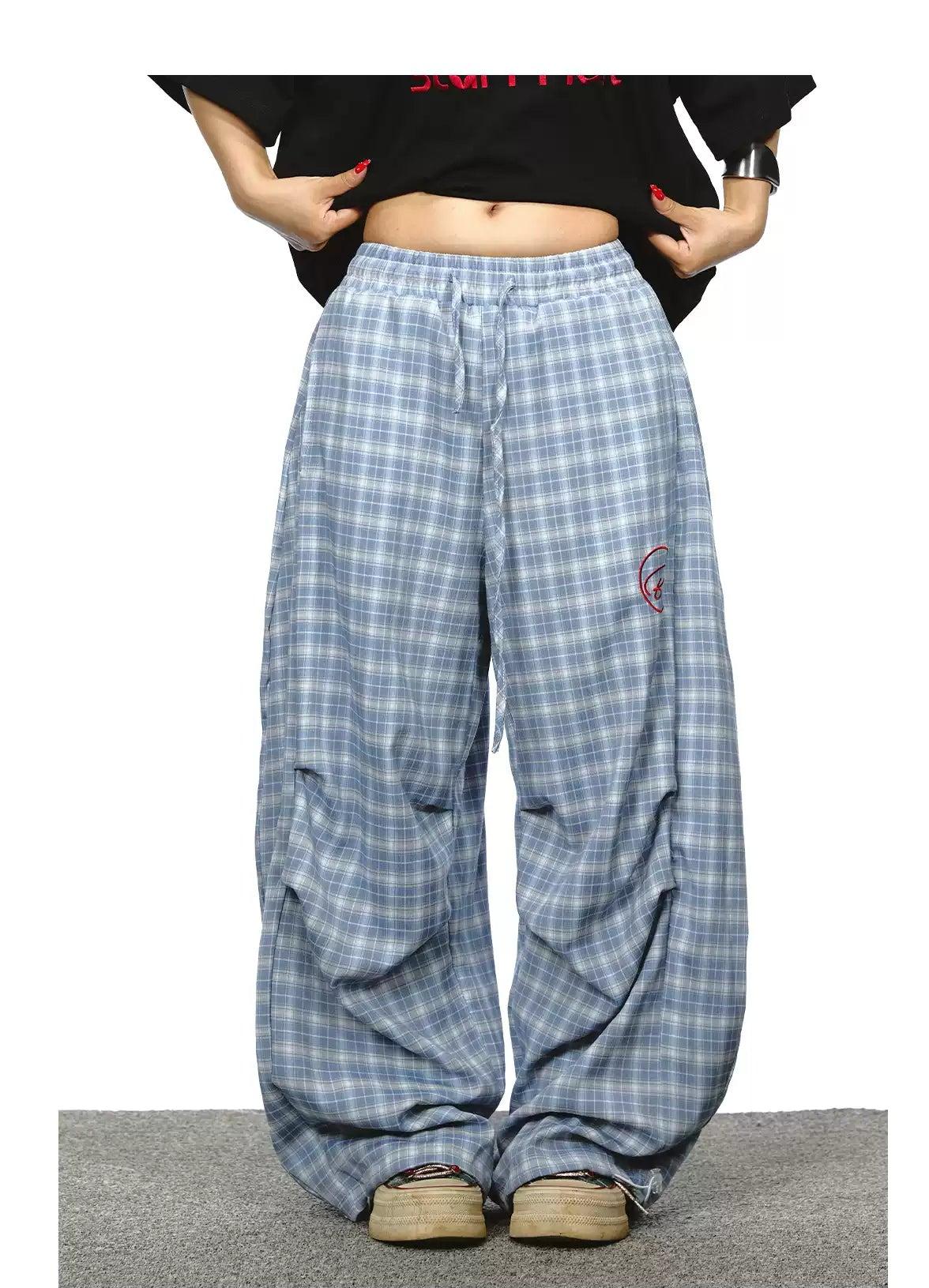 BB Drawstring Check Loose Fit Pants-korean-fashion-Pants-BB's Closet-OH Garments
