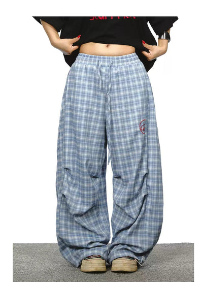 BB Drawstring Check Loose Fit Pants-korean-fashion-Pants-BB's Closet-OH Garments