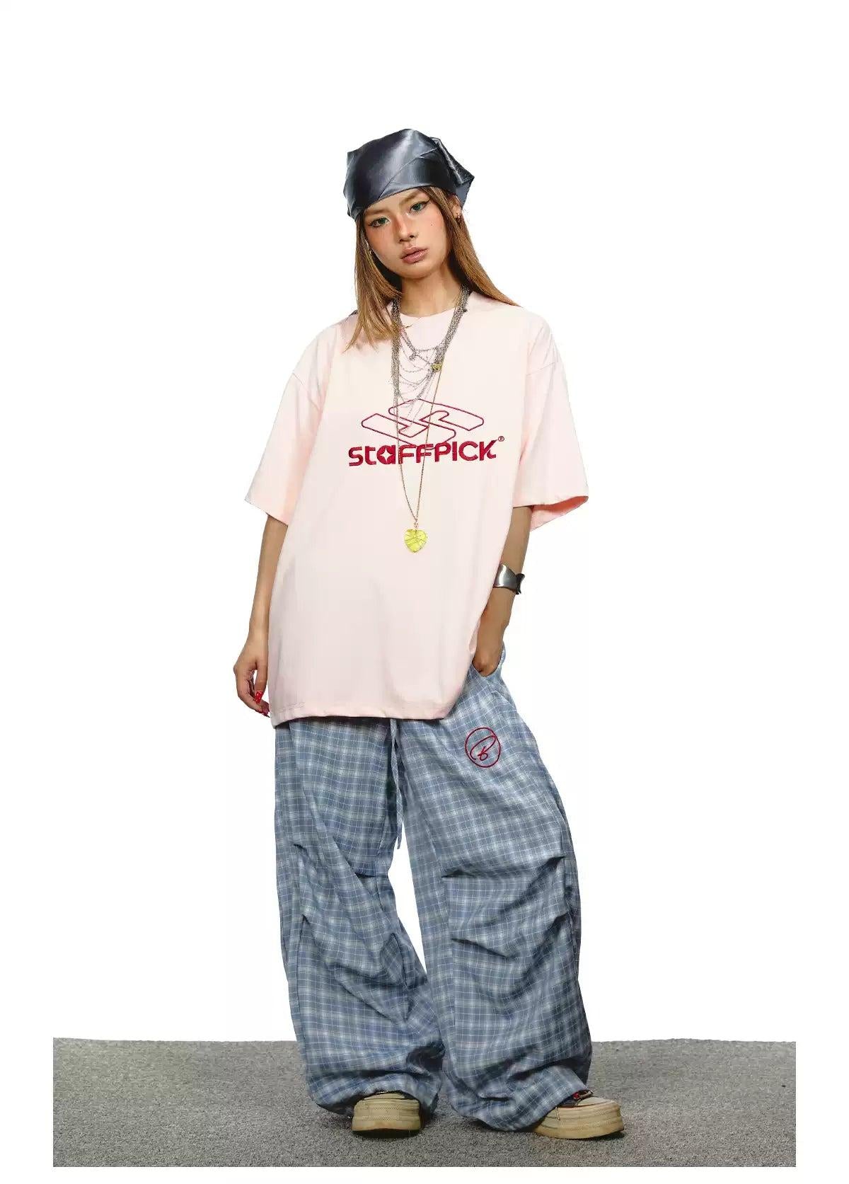 BB Drawstring Check Loose Fit Pants-korean-fashion-Pants-BB's Closet-OH Garments