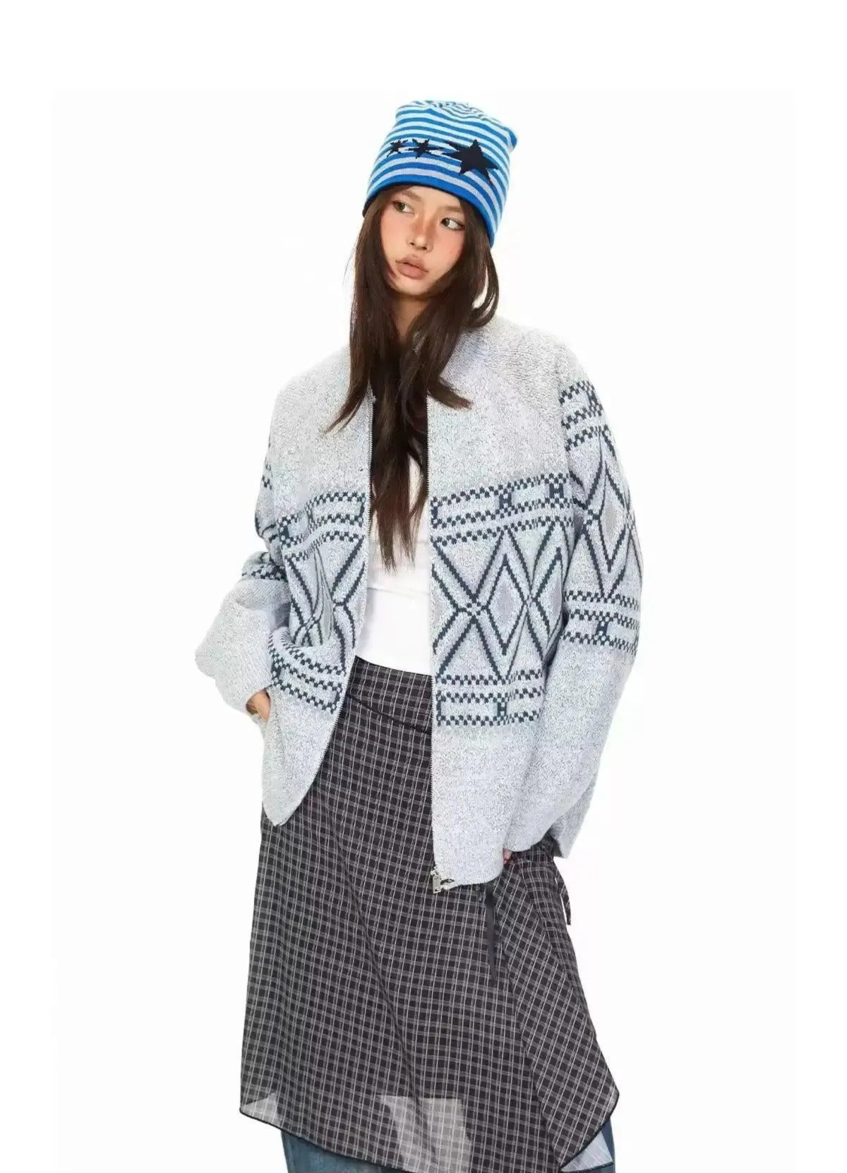 BB Fair Isle Full-Zip Knit Cardigan-korean-fashion-Cardigan-BB's Closet-OH Garments