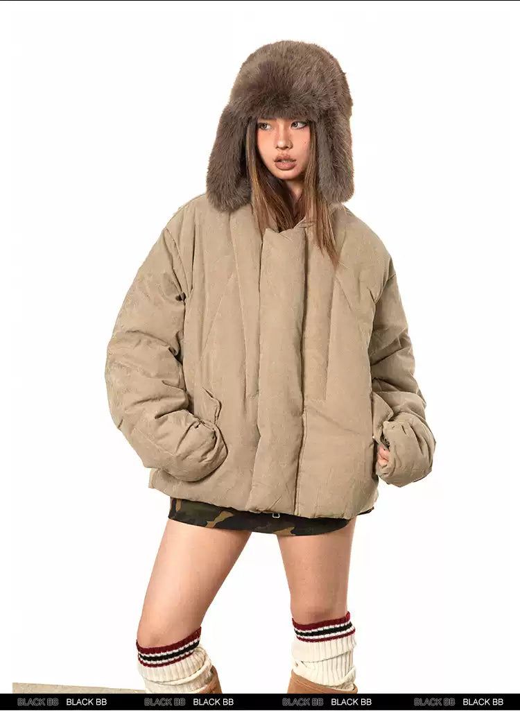 BB Flap Pocket Micro Suede Down Jacket-korean-fashion-Jacket-BB's Closet-OH Garments