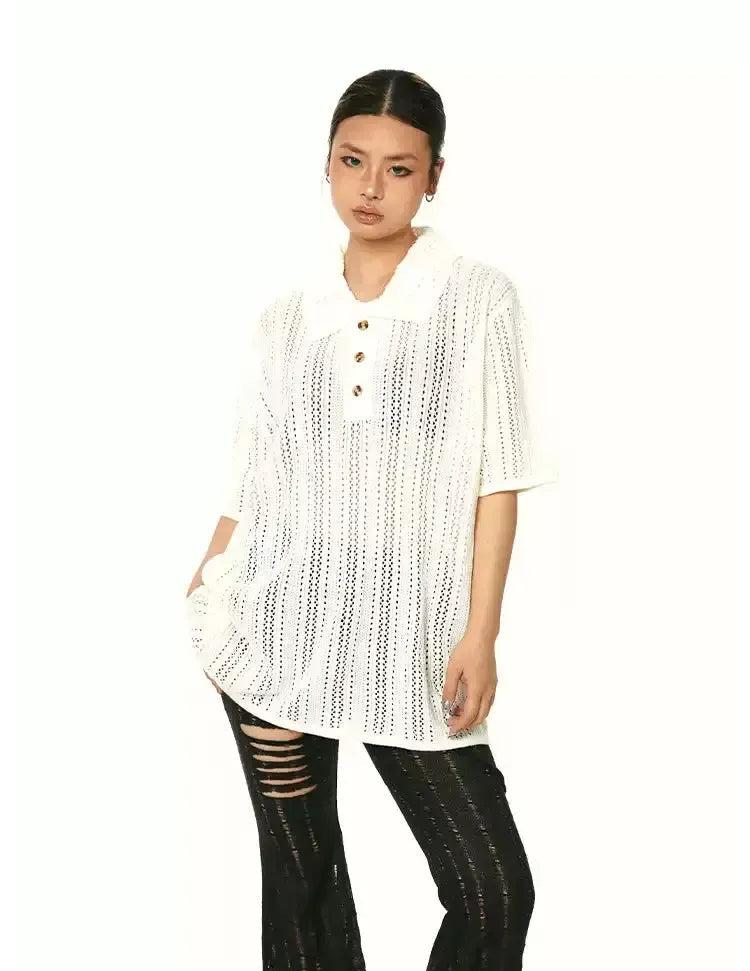 BB Hollow Knit Polo-korean-fashion-Polo-BB's Closet-OH Garments