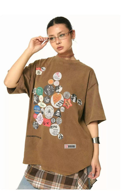 BB Multi-Badge Graphic T-Shirt-korean-fashion-T-Shirt-BB's Closet-OH Garments