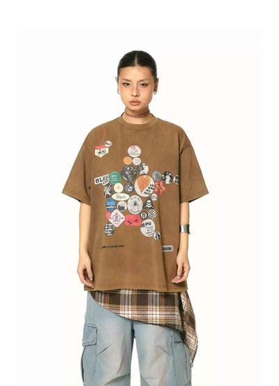 BB Multi-Badge Graphic T-Shirt-korean-fashion-T-Shirt-BB's Closet-OH Garments