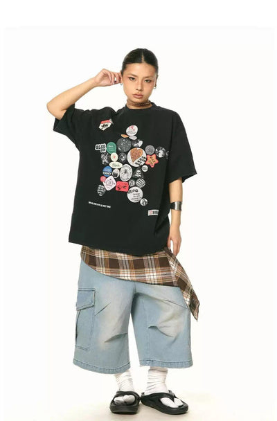 BB Multi-Badge Graphic T-Shirt-korean-fashion-T-Shirt-BB's Closet-OH Garments
