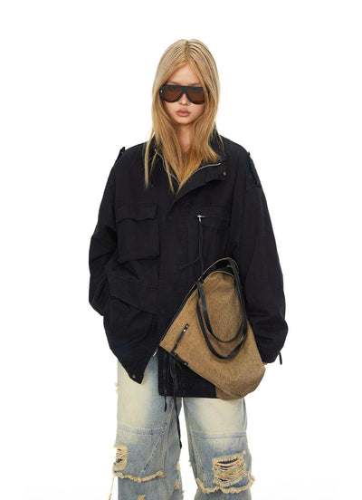 BB Multi Flap Pockets Long Denim Jacket-korean-fashion-Jacket-BB's Closet-OH Garments