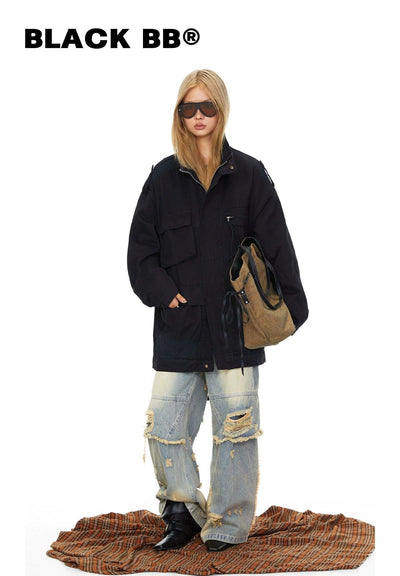BB Multi Flap Pockets Long Denim Jacket-korean-fashion-Jacket-BB's Closet-OH Garments