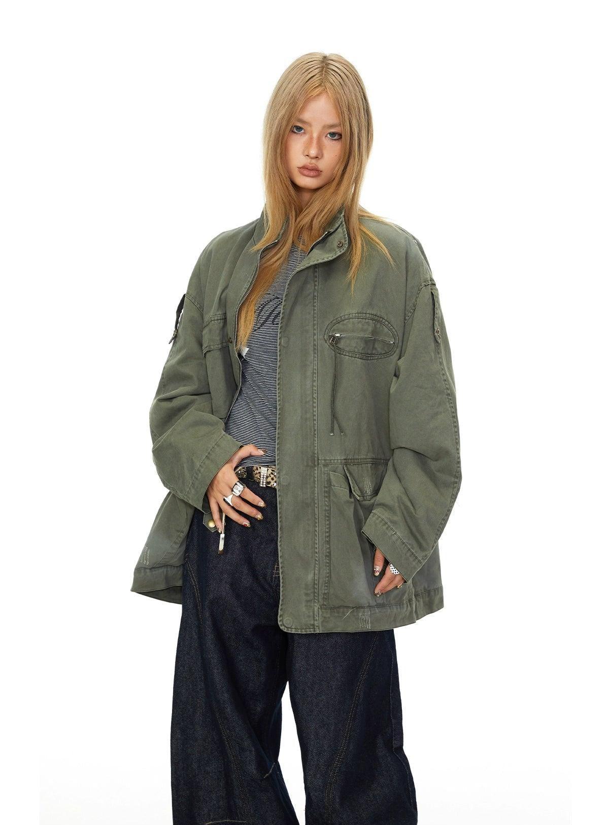 BB Multi Flap Pockets Long Denim Jacket-korean-fashion-Jacket-BB's Closet-OH Garments