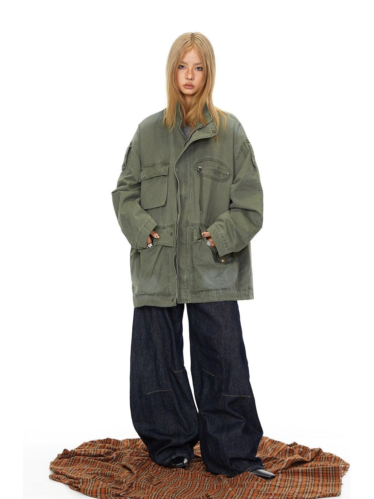 BB Multi Flap Pockets Long Denim Jacket-korean-fashion-Jacket-BB's Closet-OH Garments