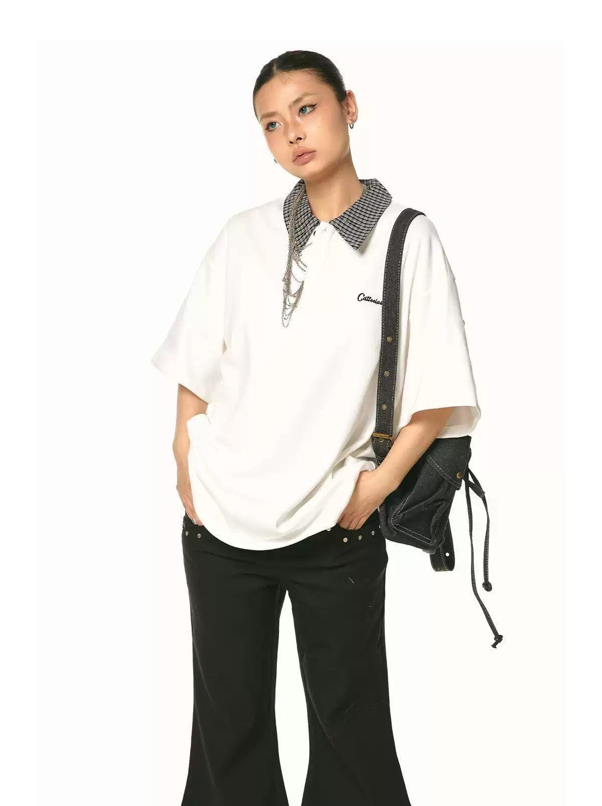 BB Plaid Collar Embroidery Polo-korean-fashion-Polo-BB's Closet-OH Garments