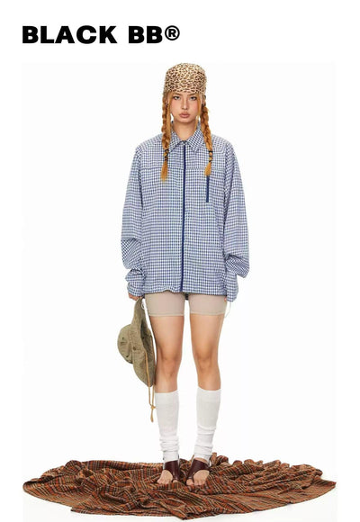 BB Plaid Collared Zipped Jacket-korean-fashion-Jacket-BB's Closet-OH Garments