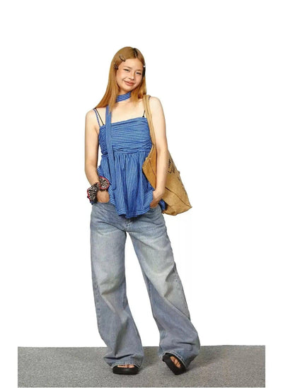 BB Plaid Neck Strap Sleeveless Blouse-korean-fashion-Camisole-BB's Closet-OH Garments