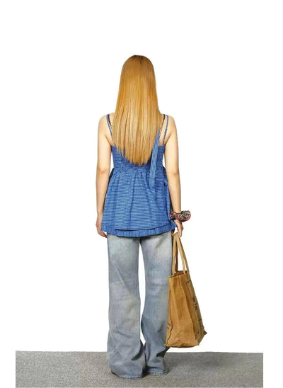BB Plaid Neck Strap Sleeveless Blouse-korean-fashion-Camisole-BB's Closet-OH Garments