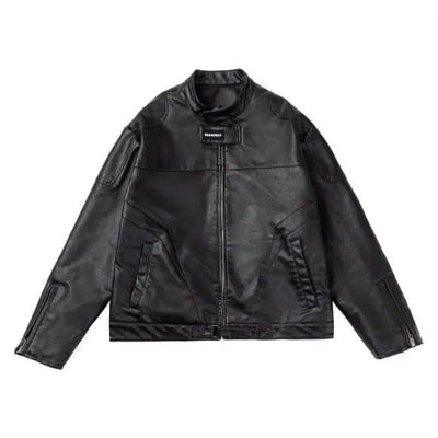 BB Slant Pocket Smudged PU Leather Jacket-korean-fashion-Jacket-BB's Closet-OH Garments