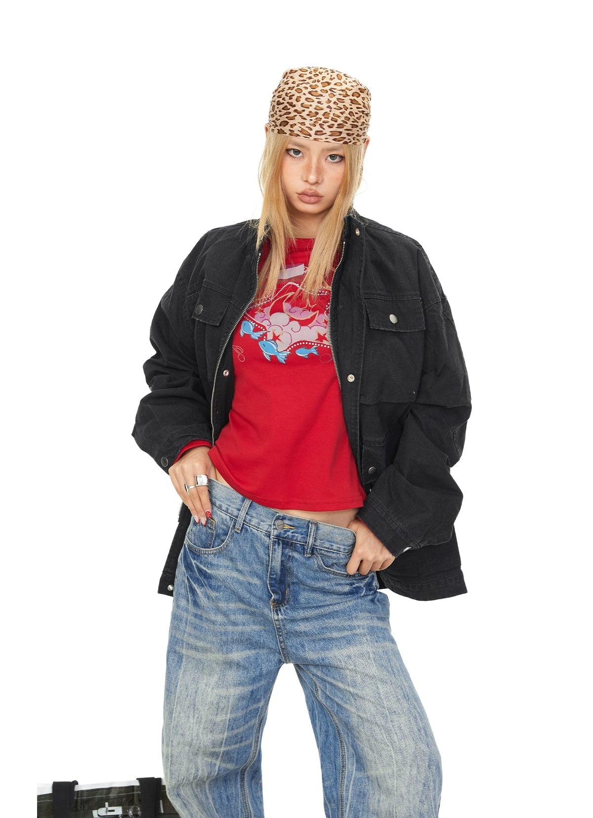 BB Snap Buttons Pockets Long Denim Jacket-korean-fashion-Jacket-BB's Closet-OH Garments