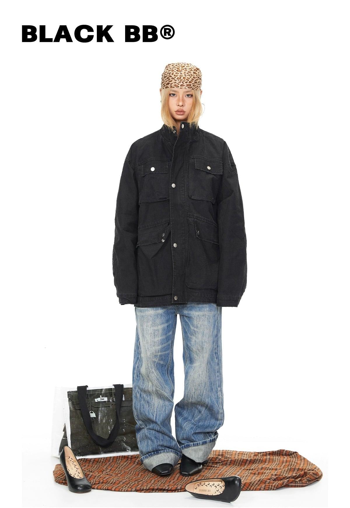 BB Snap Buttons Pockets Long Denim Jacket-korean-fashion-Jacket-BB's Closet-OH Garments