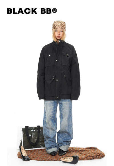BB Snap Buttons Pockets Long Denim Jacket-korean-fashion-Jacket-BB's Closet-OH Garments