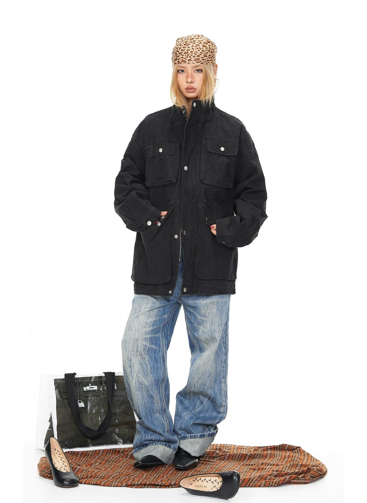 BB Snap Buttons Pockets Long Denim Jacket-korean-fashion-Jacket-BB's Closet-OH Garments