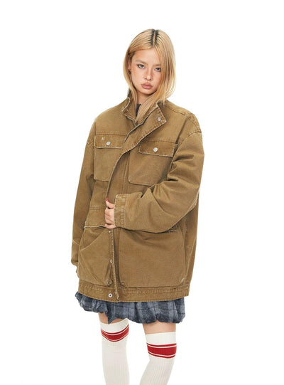 BB Snap Buttons Pockets Long Denim Jacket-korean-fashion-Jacket-BB's Closet-OH Garments