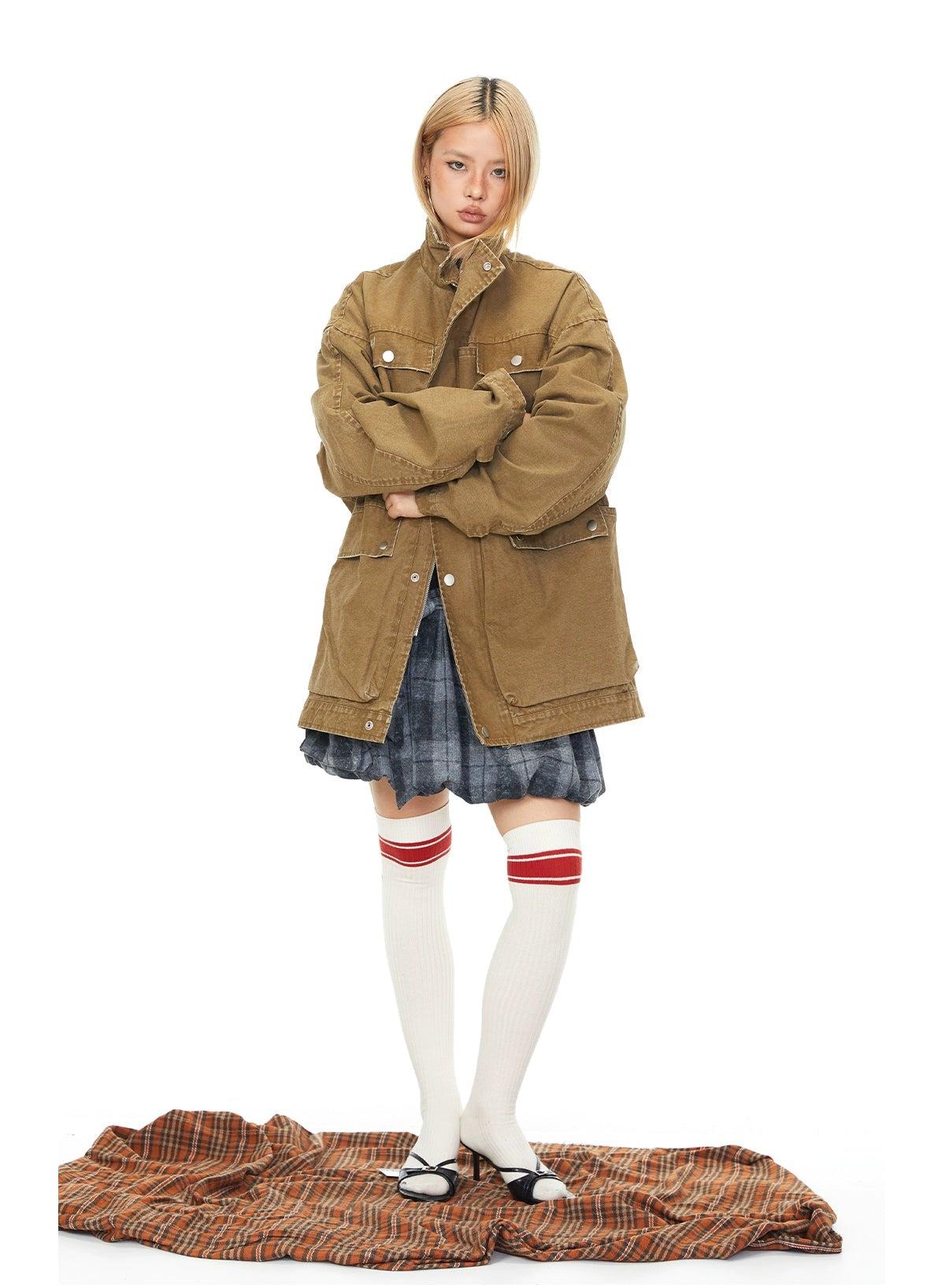 BB Snap Buttons Pockets Long Denim Jacket-korean-fashion-Jacket-BB's Closet-OH Garments