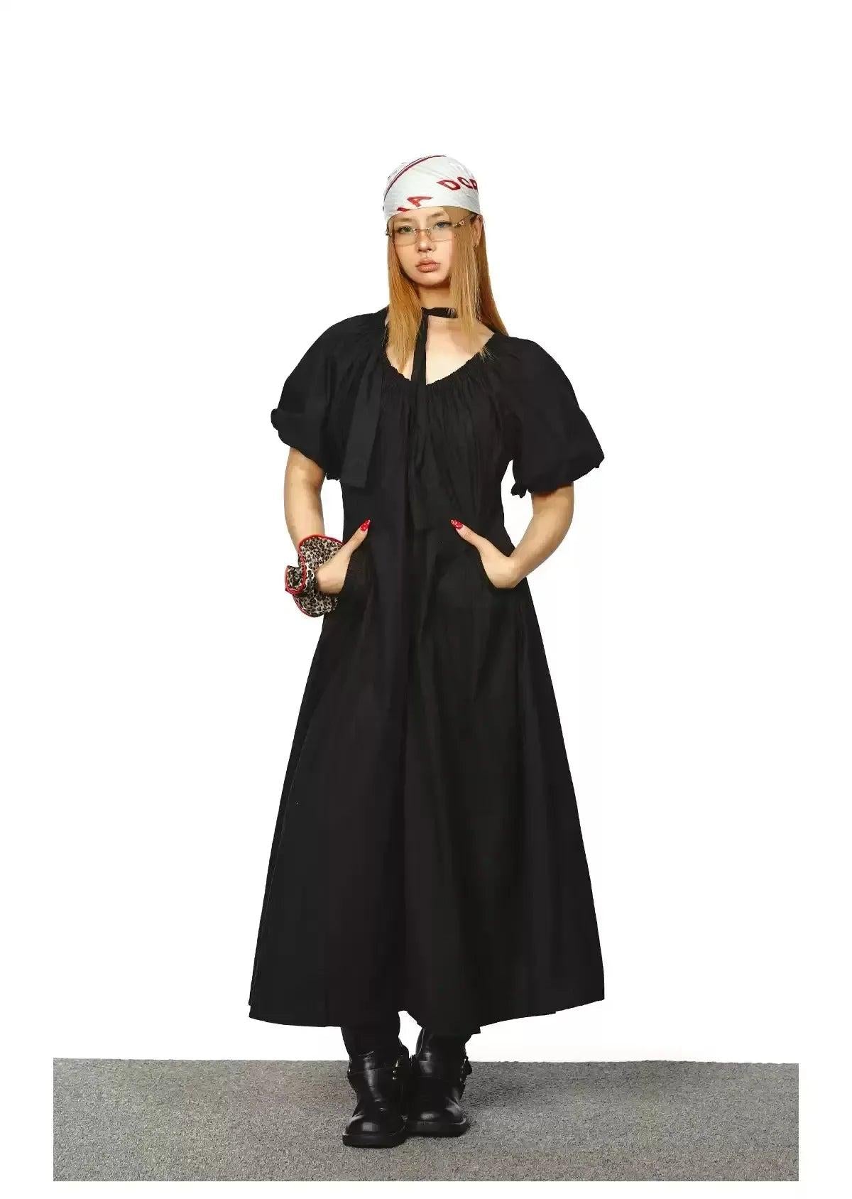 BB Solid Pleated V-Neck Dress-korean-fashion-Dress-BB's Closet-OH Garments