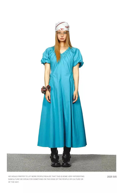 BB Solid Pleated V-Neck Dress-korean-fashion-Dress-BB's Closet-OH Garments