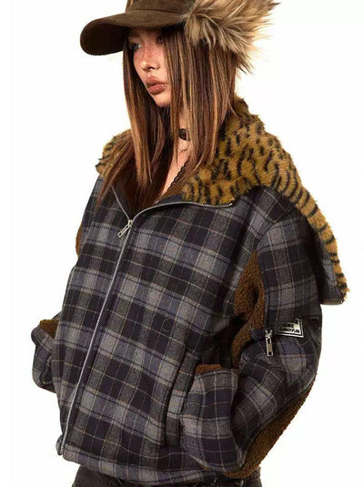 BB Spliced Fleece Hood Plaid Jacket-korean-fashion-Jacket-BB's Closet-OH Garments