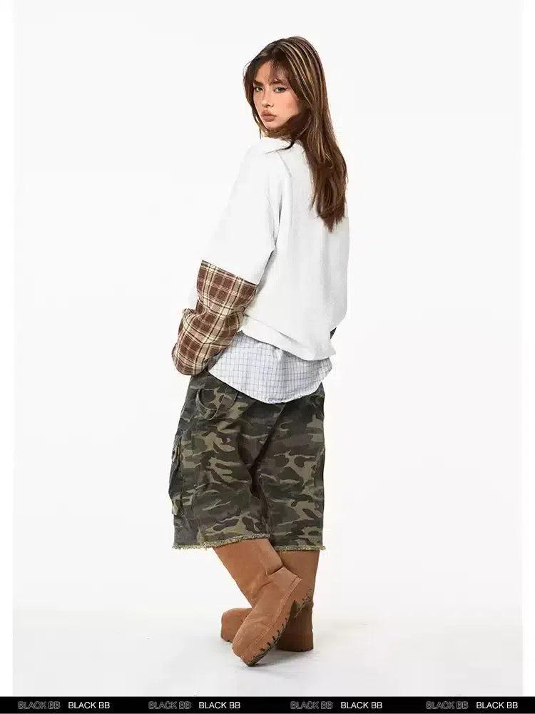 BB Spliced Plaid Jersey Style Long Sleeve T-Shirt-korean-fashion-T-Shirt-BB's Closet-OH Garments