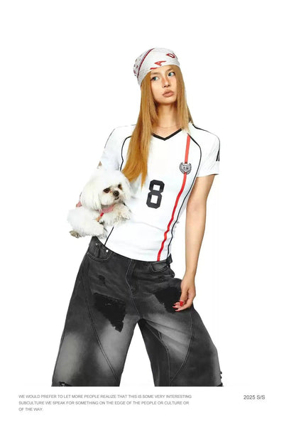 BB Sporty Slim Fit V-Neck T-Shirt-korean-fashion-T-Shirt-BB's Closet-OH Garments