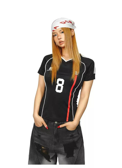 BB Sporty Slim Fit V-Neck T-Shirt-korean-fashion-T-Shirt-BB's Closet-OH Garments