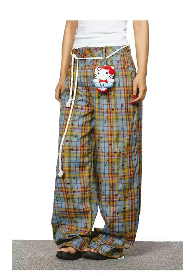 BB Star Print Plaid Pants-korean-fashion-Pants-BB's Closet-OH Garments
