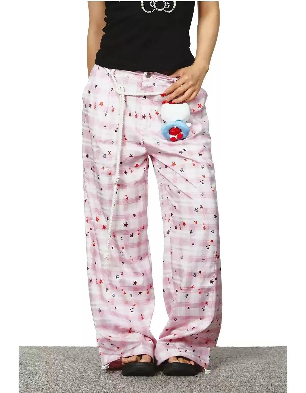BB Star Print Plaid Pants-korean-fashion-Pants-BB's Closet-OH Garments