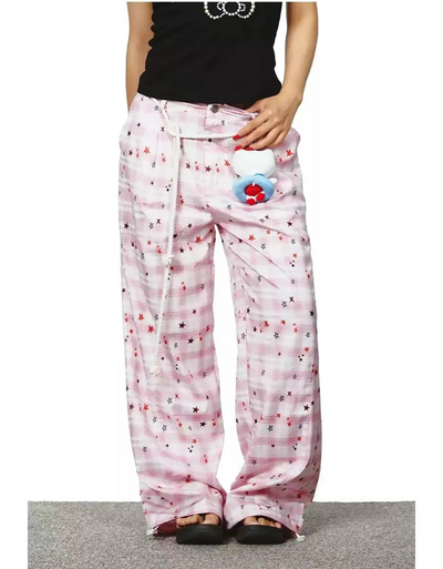 BB Star Print Plaid Pants-korean-fashion-Pants-BB's Closet-OH Garments