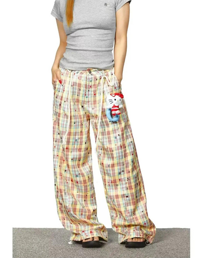 BB Star Print Plaid Pants-korean-fashion-Pants-BB's Closet-OH Garments