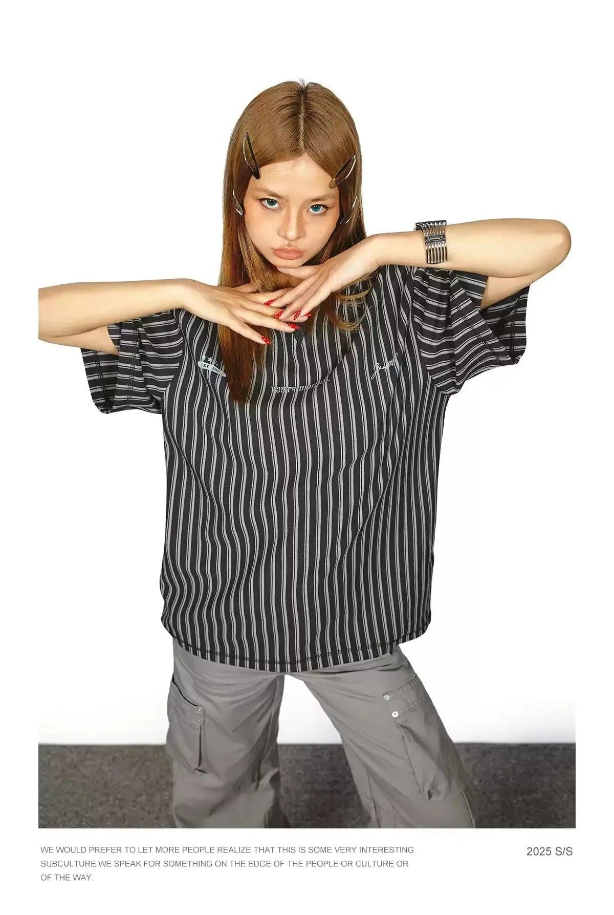 BB Vertical Stripes Print T-Shirt-korean-fashion-T-Shirt-BB's Closet-OH Garments