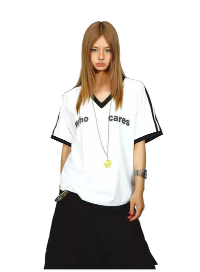 BB Who Cares V-Neck T-Shirt-korean-fashion-T-Shirt-BB's Closet-OH Garments