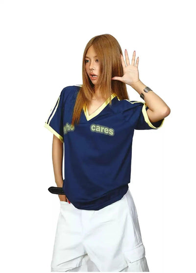 BB Who Cares V-Neck T-Shirt-korean-fashion-T-Shirt-BB's Closet-OH Garments
