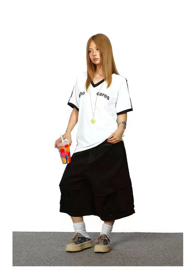 BB Who Cares V-Neck T-Shirt-korean-fashion-T-Shirt-BB's Closet-OH Garments