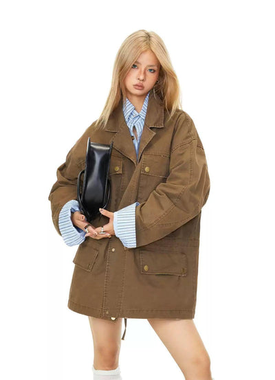 BB Wide Pockets Long Denim Jacket-korean-fashion-Jacket-BB's Closet-OH Garments