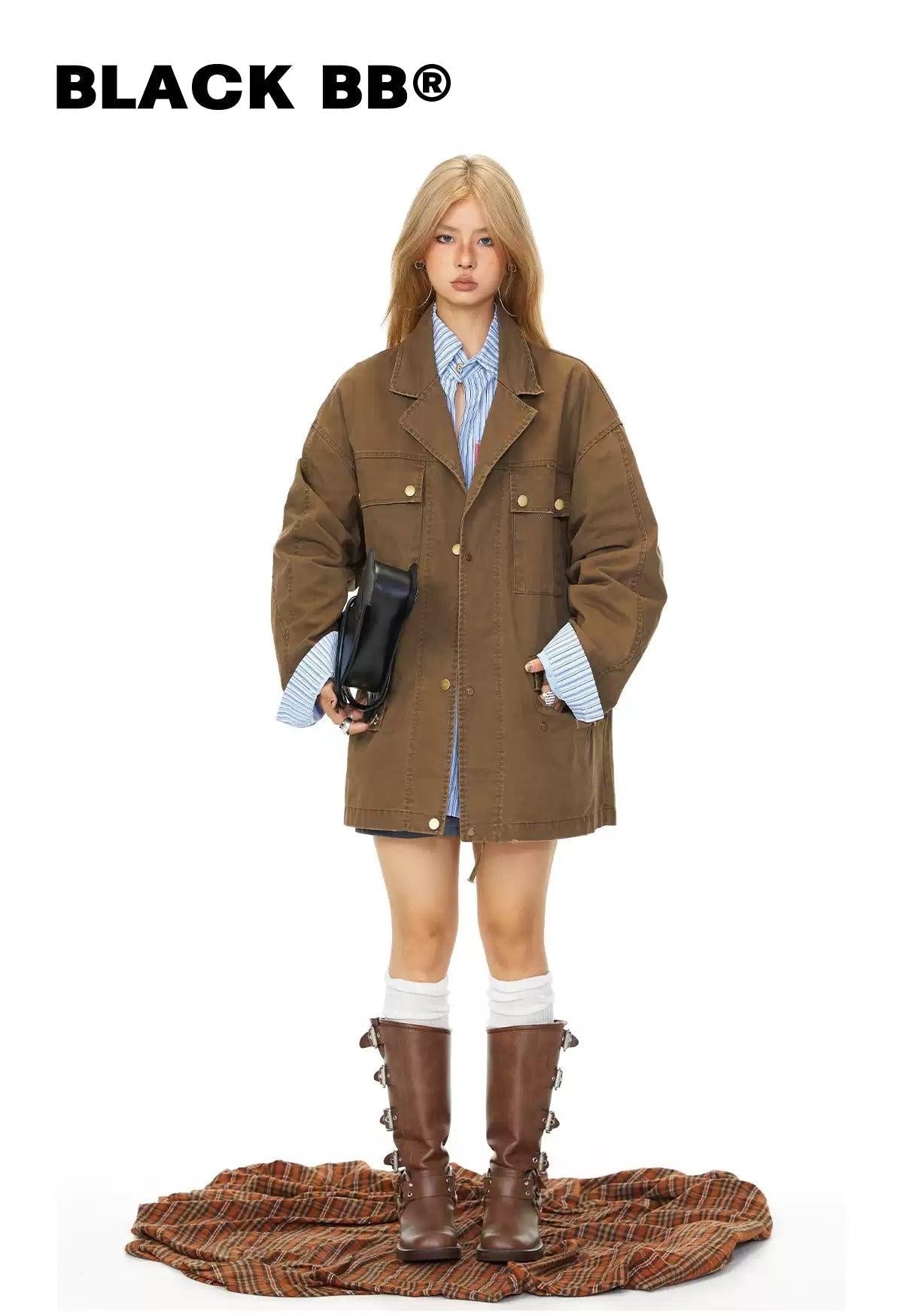 BB Wide Pockets Long Denim Jacket-korean-fashion-Jacket-BB's Closet-OH Garments