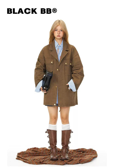 BB Wide Pockets Long Denim Jacket-korean-fashion-Jacket-BB's Closet-OH Garments