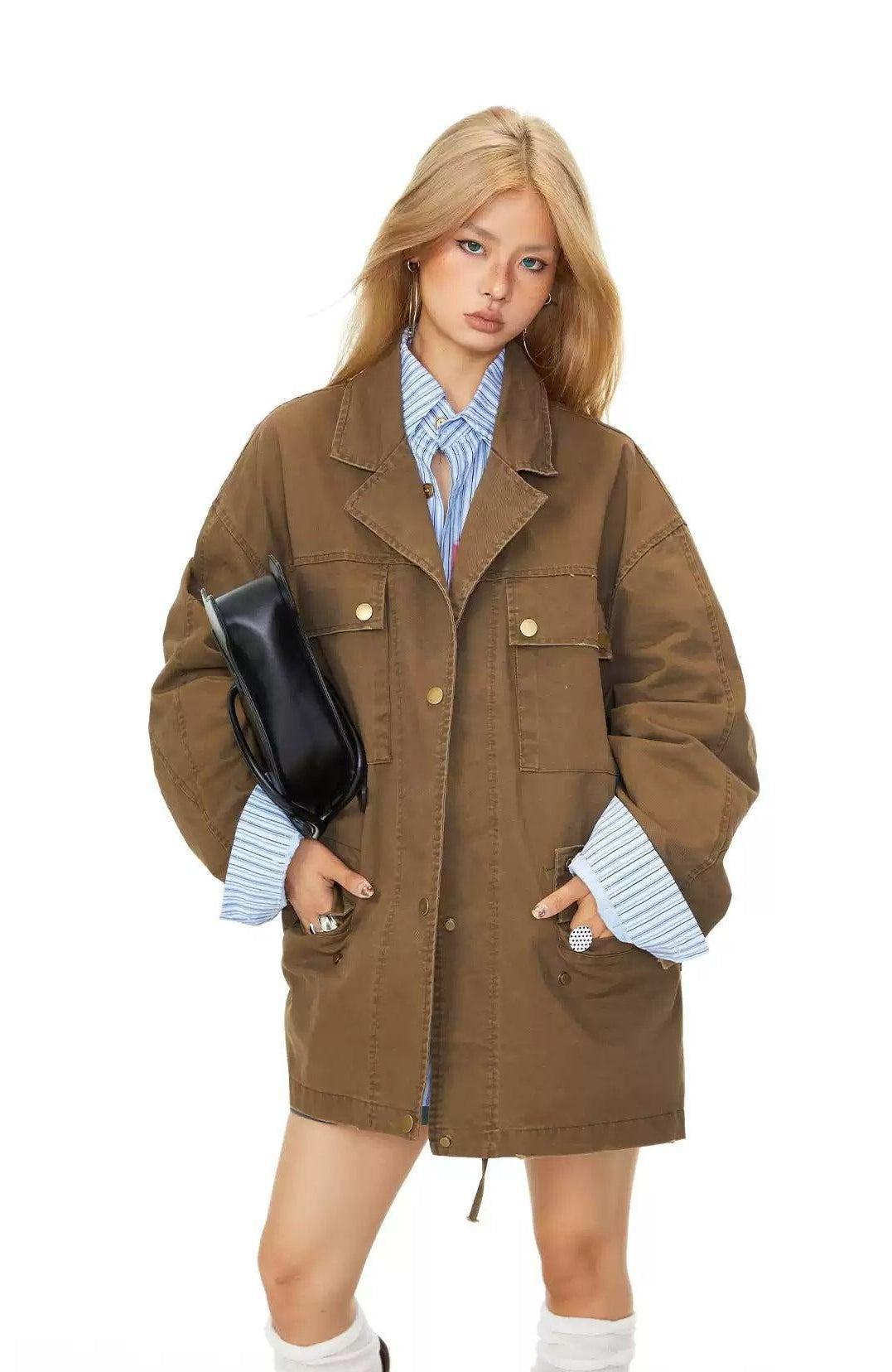 BB Wide Pockets Long Denim Jacket-korean-fashion-Jacket-BB's Closet-OH Garments