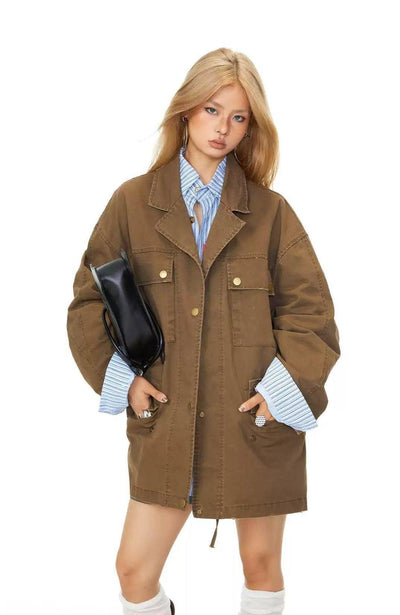 BB Wide Pockets Long Denim Jacket-korean-fashion-Jacket-BB's Closet-OH Garments