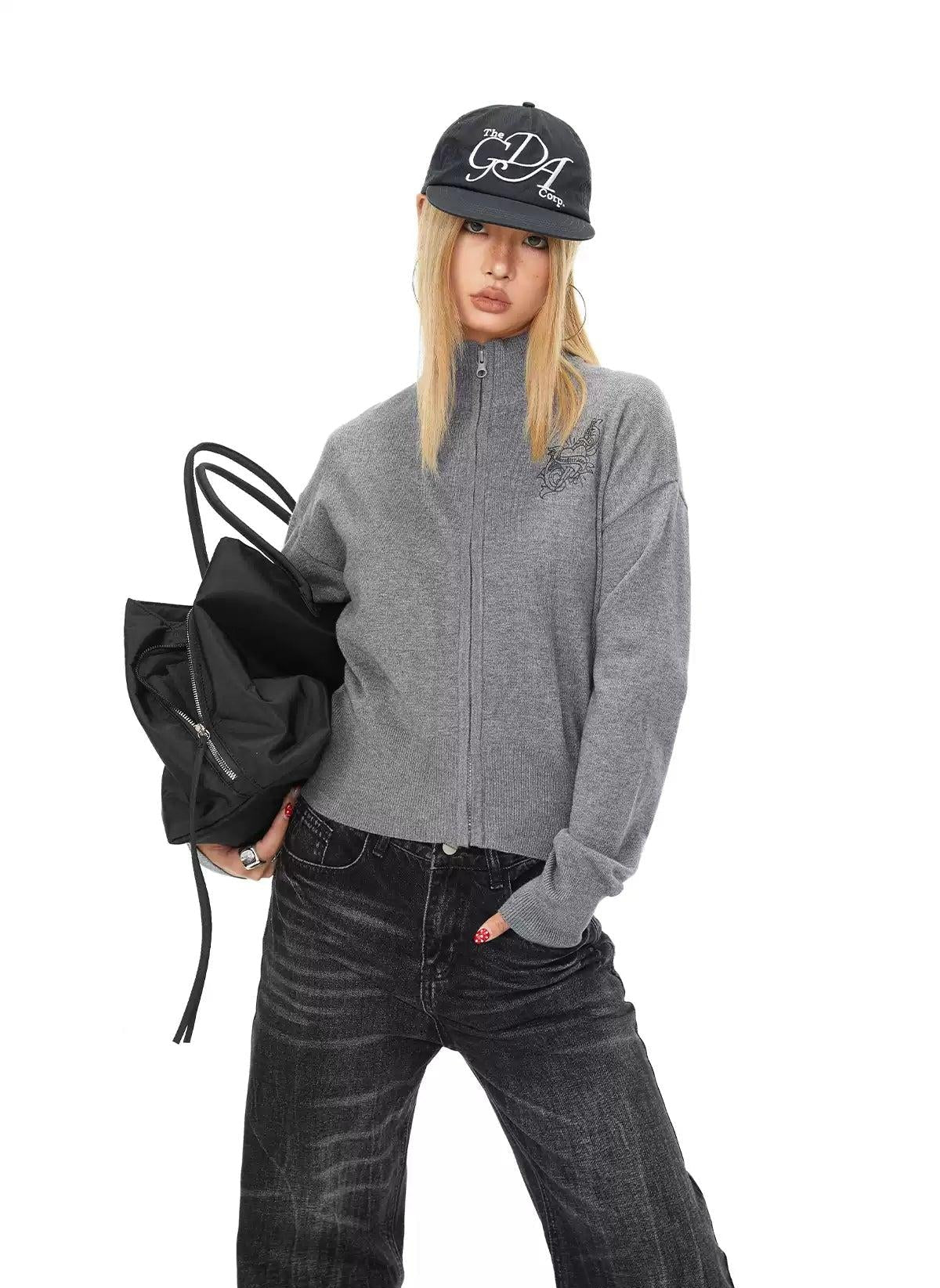 BB Zip-Up Solid Color Sweater-korean-fashion-Sweater-BB's Closet-OH Garments