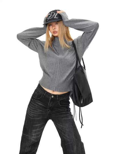 BB Zip-Up Solid Color Sweater-korean-fashion-Sweater-BB's Closet-OH Garments