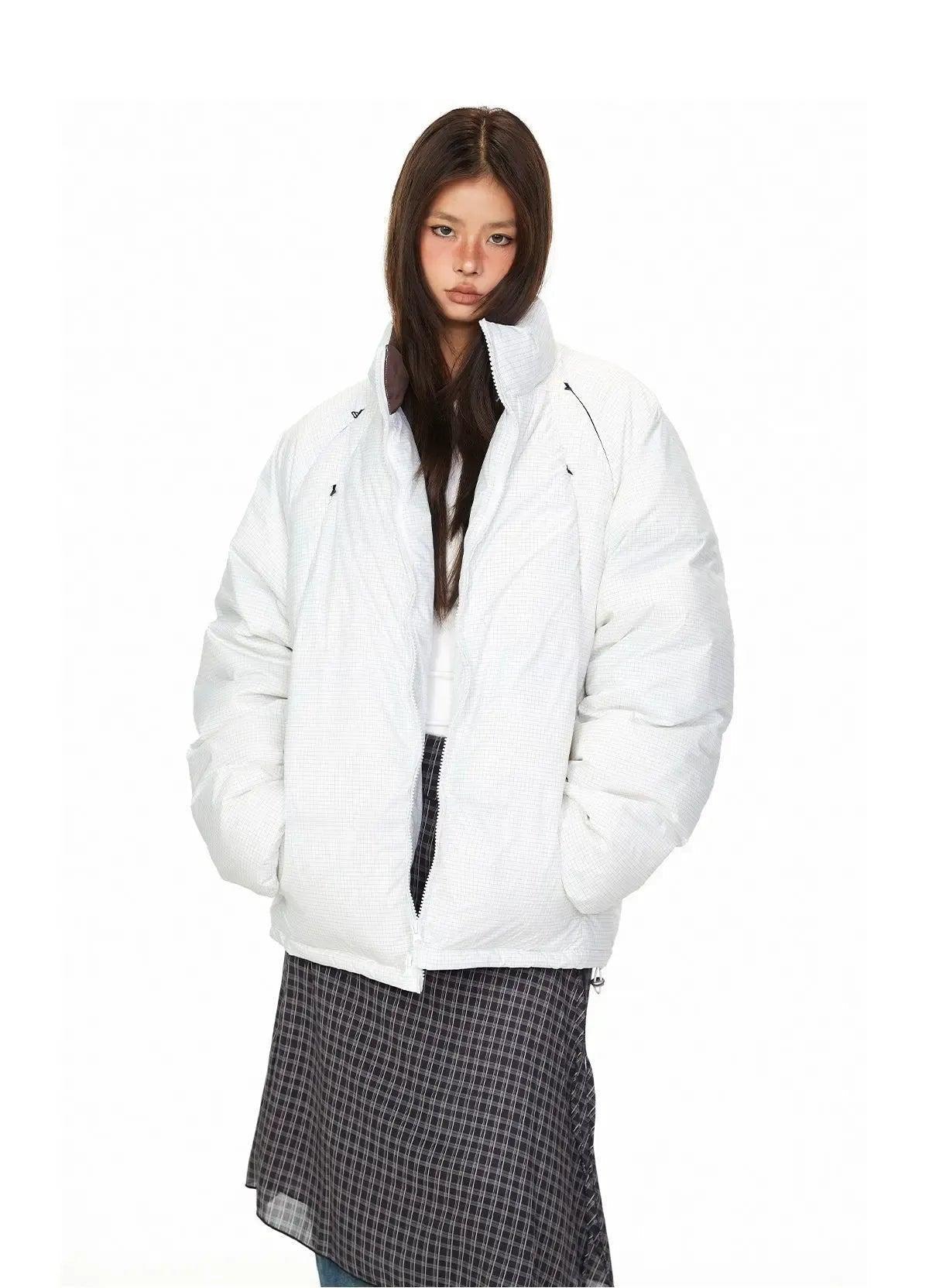 BB Zipper Details Check Down Jacket-korean-fashion-Jacket-BB's Closet-OH Garments