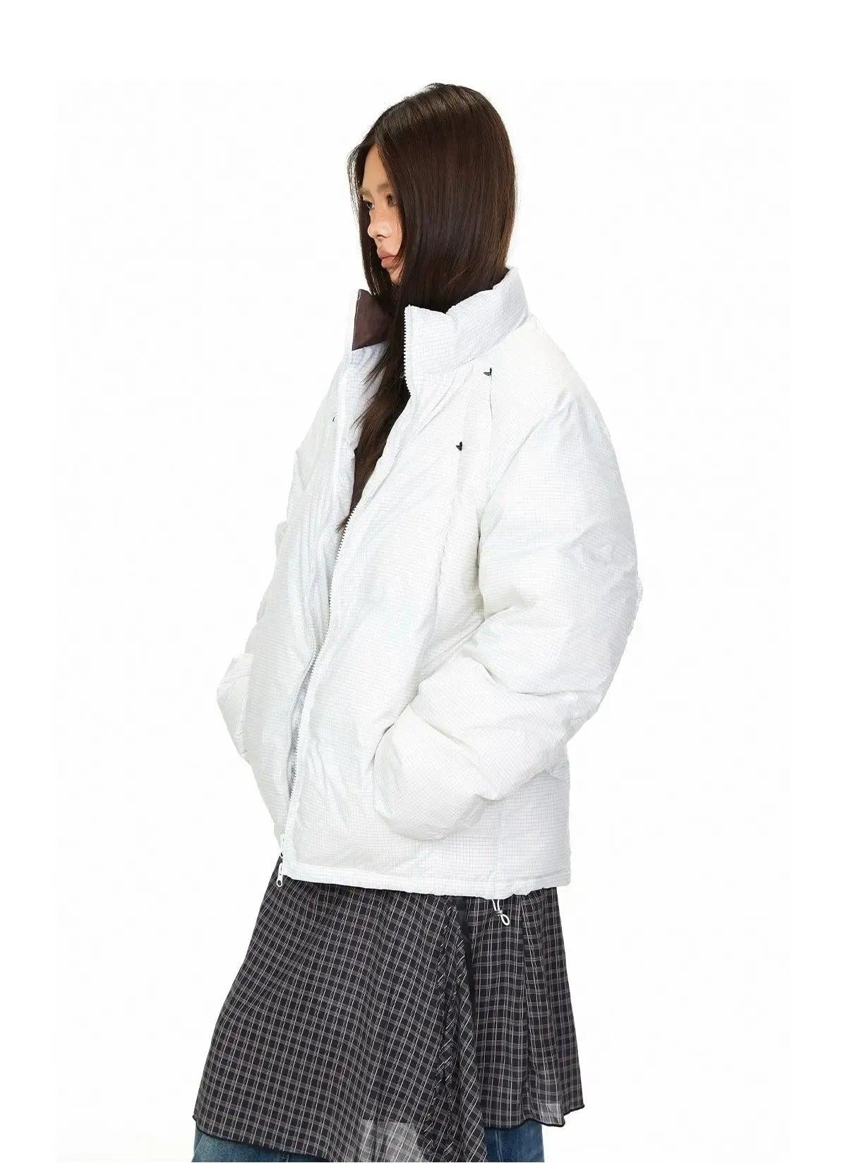 BB Zipper Details Check Down Jacket-korean-fashion-Jacket-BB's Closet-OH Garments