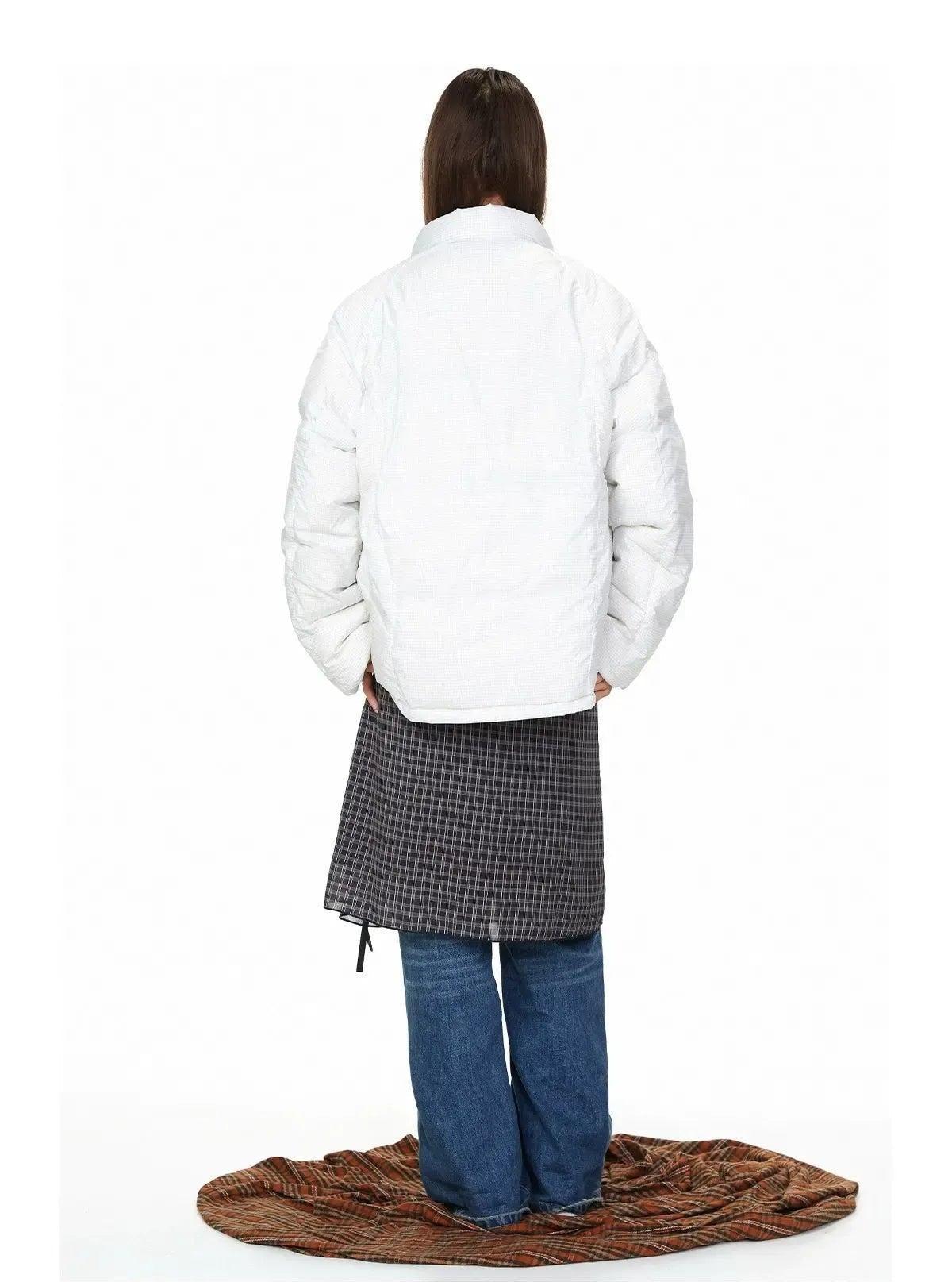 BB Zipper Details Check Down Jacket-korean-fashion-Jacket-BB's Closet-OH Garments