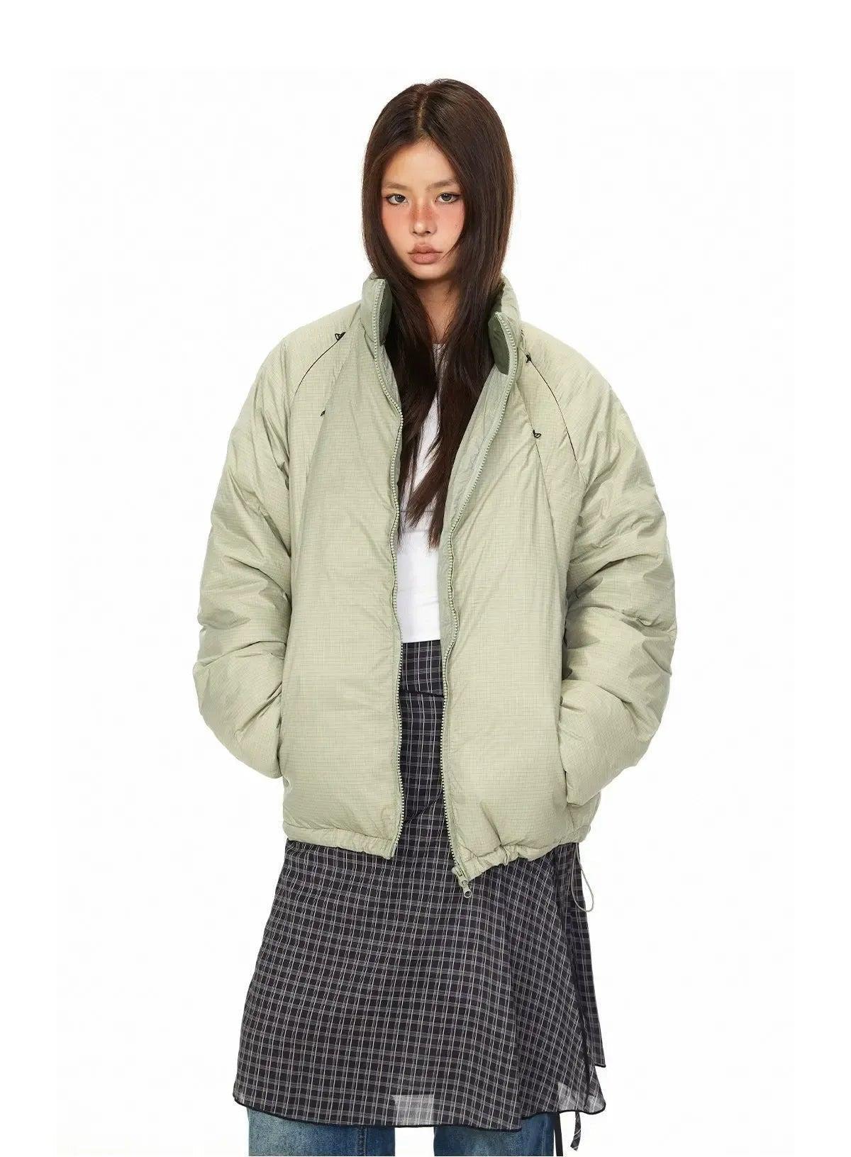 BB Zipper Details Check Down Jacket-korean-fashion-Jacket-BB's Closet-OH Garments