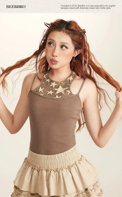 Beer Star Hollow Pattern Camisole-korean-fashion-Camisole-Beer's Closet-OH Garments